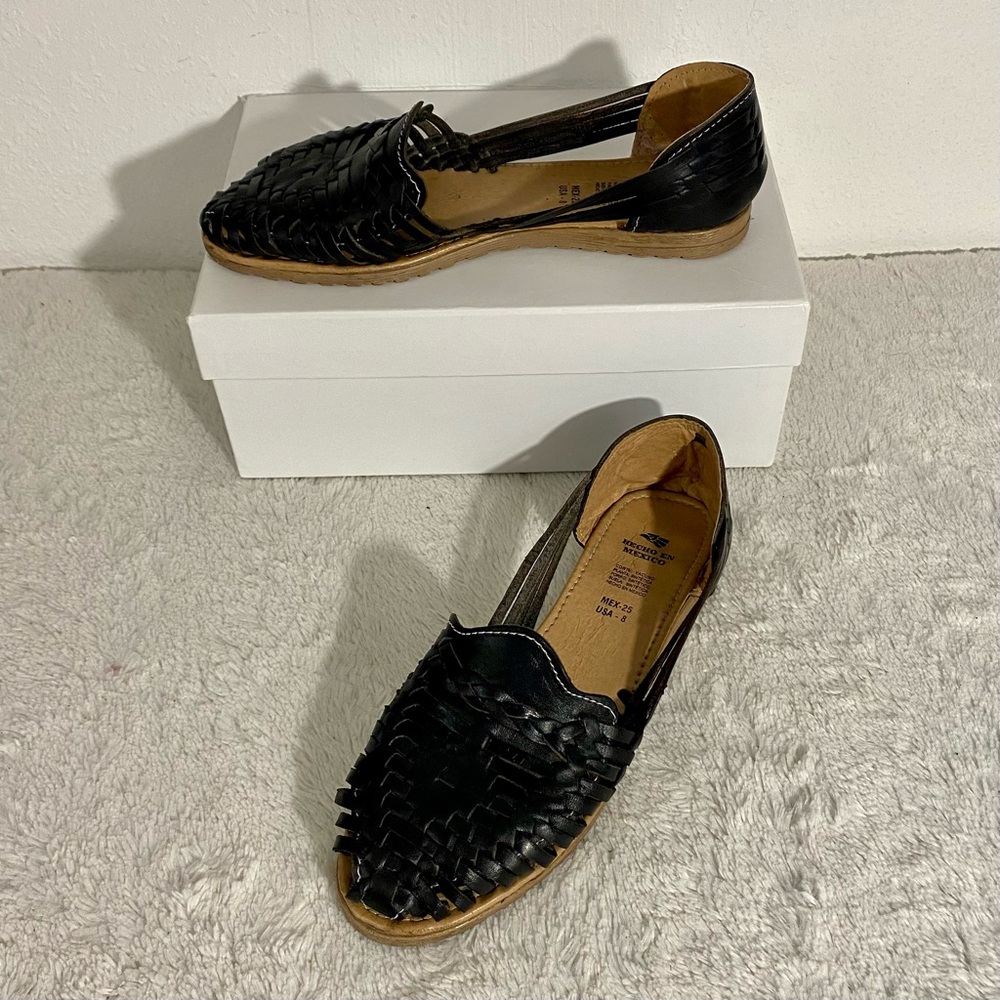 Black Woven Leather Sandals